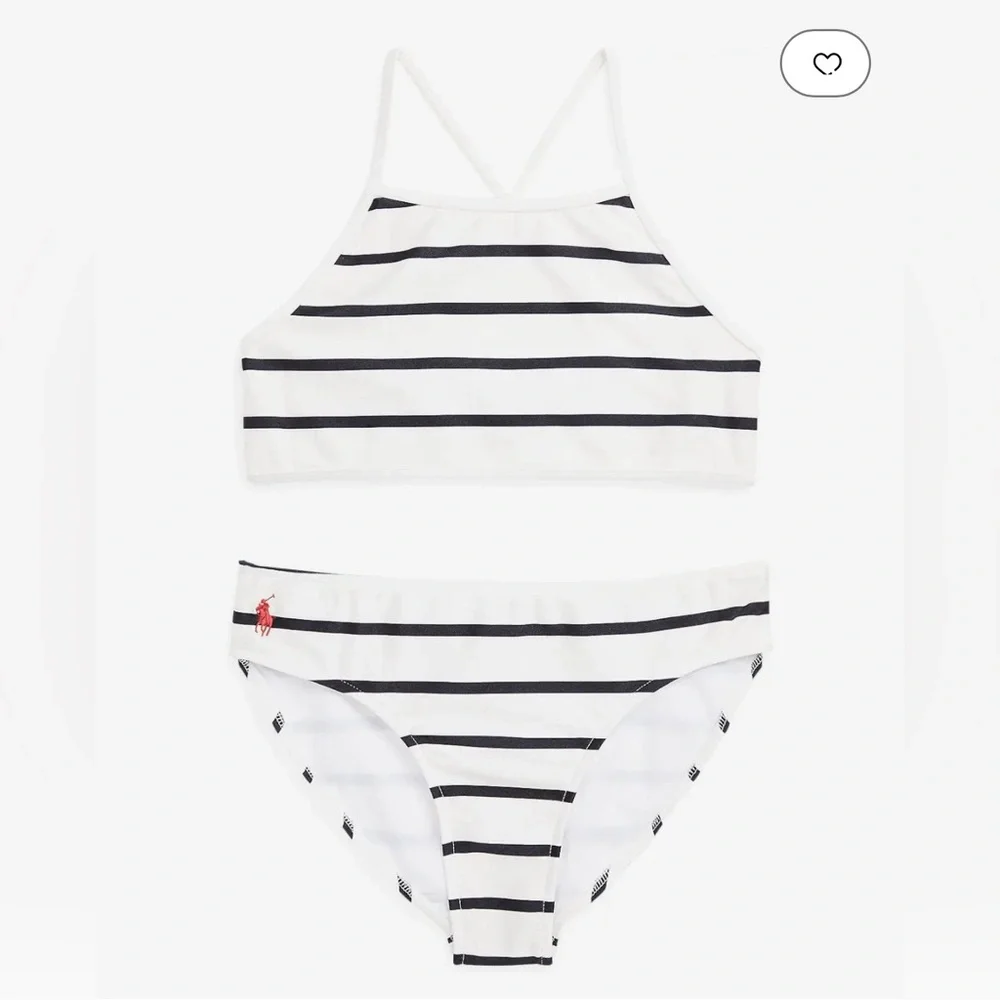 NWT Polo by Ralph Lauren White Black Striped Kids Bikini Size 5T - Picture 2 of 5
